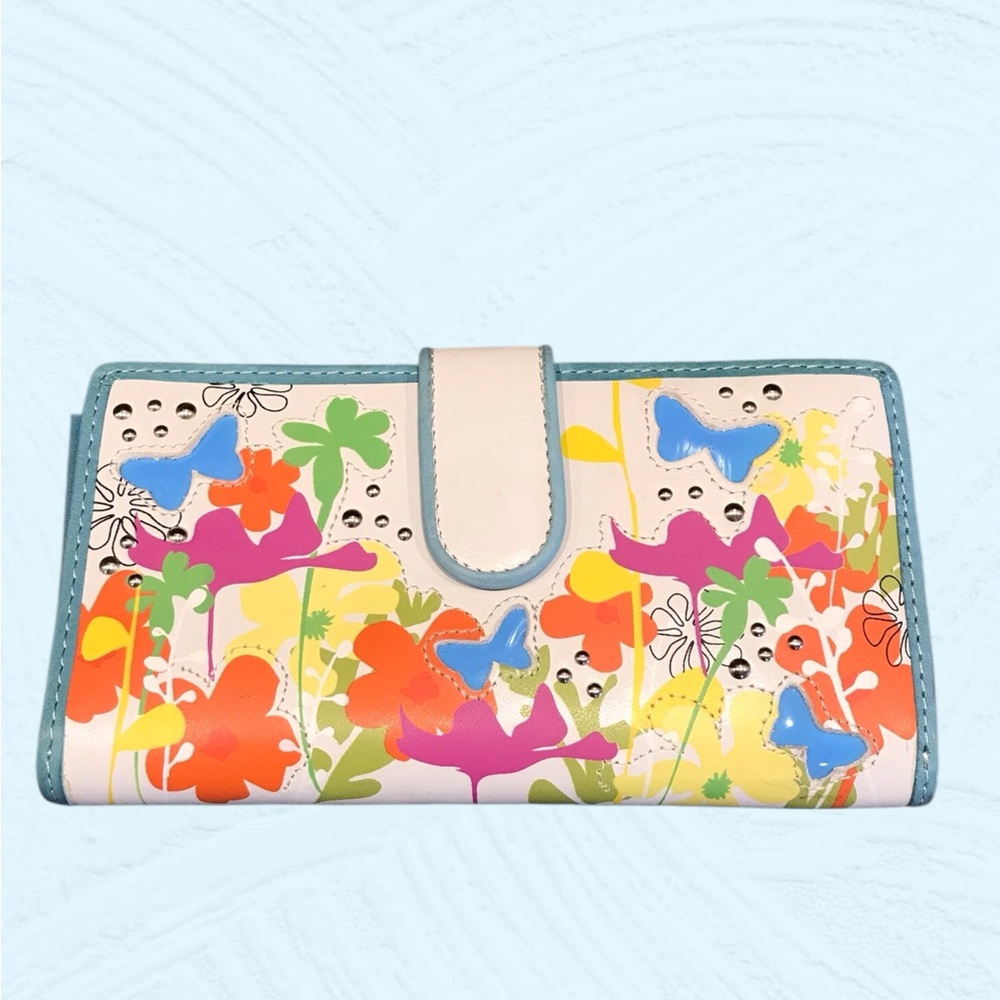 NWT Vintage‎  Leather Fossil Checkbook Butterfly Long Wallet